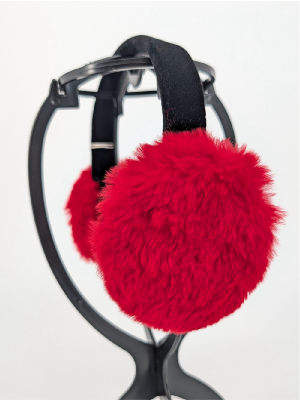 Vintage Surell Red Rabbit Fur Earmuffs Black Velvet Band France NOS